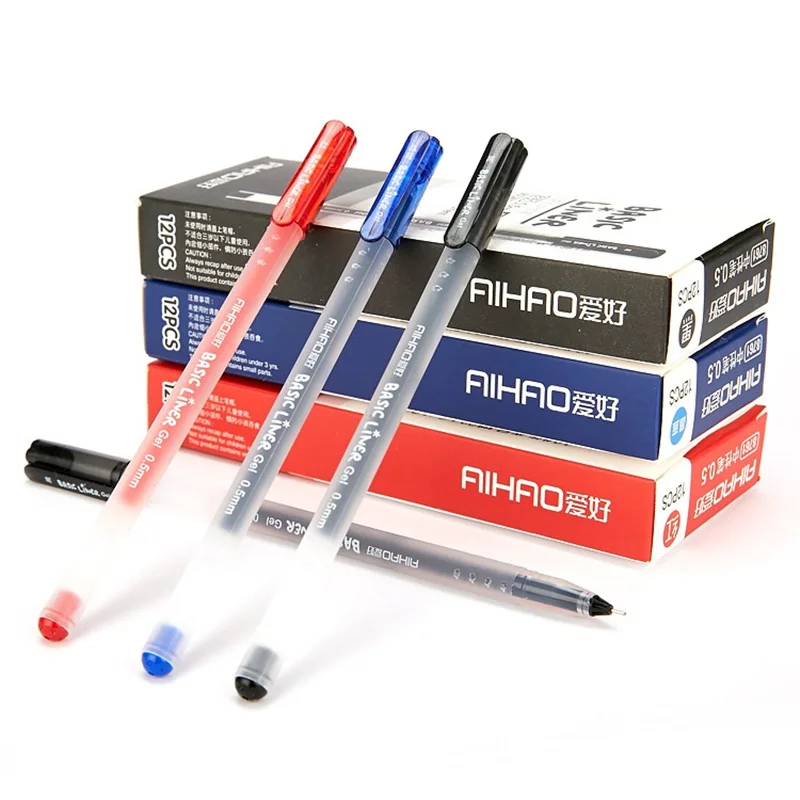 JUKUAI 12 Pcs/Lot Basic Liner Roller Ball Pen For Writing Signature 0.5MM Ballpoint 3 Color Gel Ink Pens Office Supplies 7319 | Канцтовары