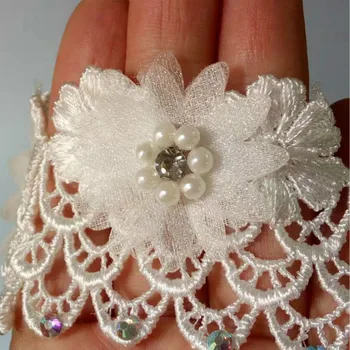 

10X White 5x5cm Cotton Flower Pearl Multicolor Head Embroidered Lace Trim Ribbon Sewing Supplies Craft For Apparel Decoration