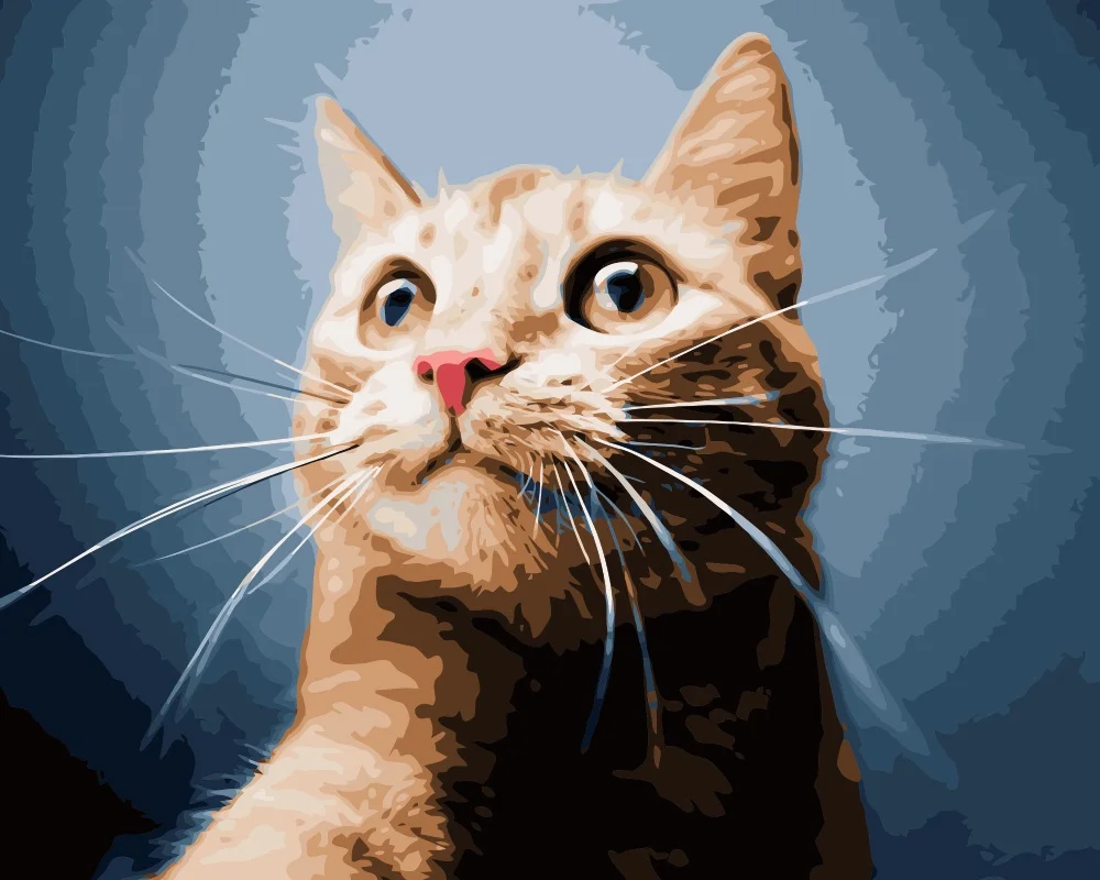 Mahuaf I586 Big Eyes Cute Cat Diy Oil Painting By Numbers Animal