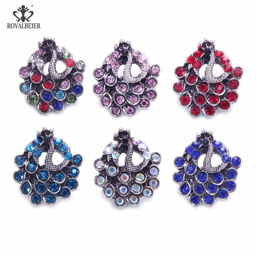 RoyalBeier Peacock Snap Button 18mm Rhinestone Metal Buttons Colorful DIY Charms For Snaps Bracelet Jewelry Making Hot | Украшения и