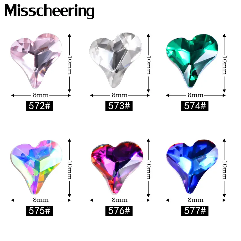 

10pcs/pack Symphony AB Love Heart Design 3D Nail Art Decorations Sharp End Shiny Crystal Rhinestones For DIY Manicure Tools