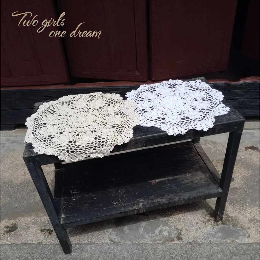  Handmade Crochet Hook Tablecloth Shooting Disc Pad Props Pure Beige White Cotton Decorative Round T