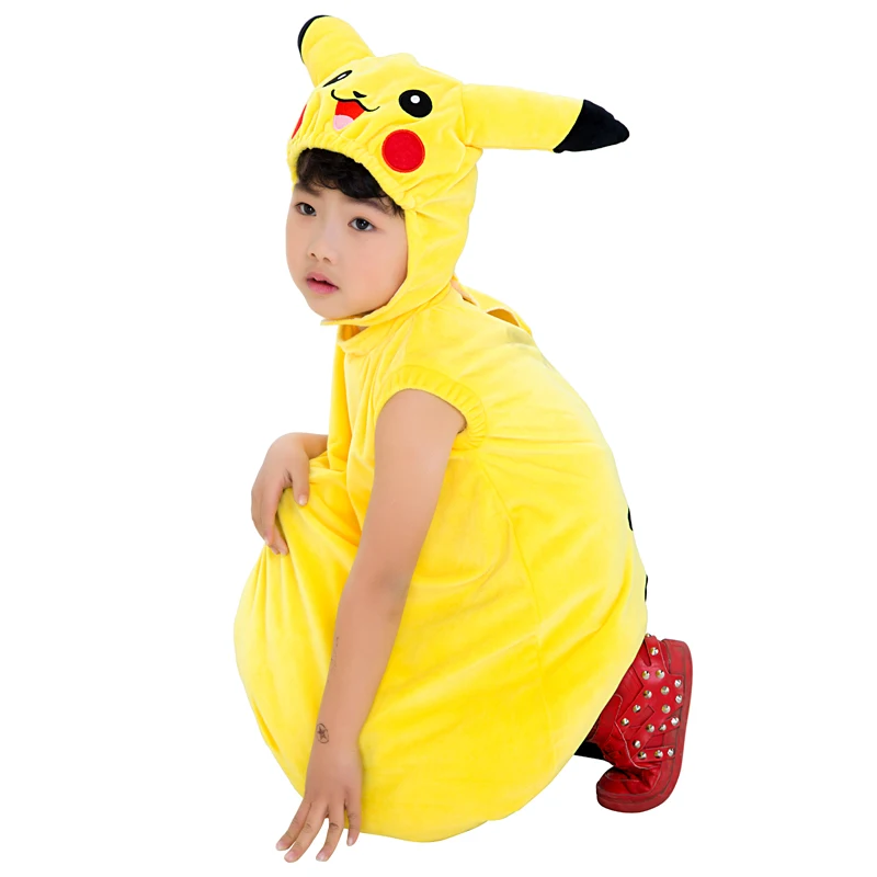 Kids Yellow Pokemon Pikachu Kigurumi Cartoon Onesie Flannel Pajamas One Piece Sleepwear Cosplay for Halloween Jumpsuit Boy Girl