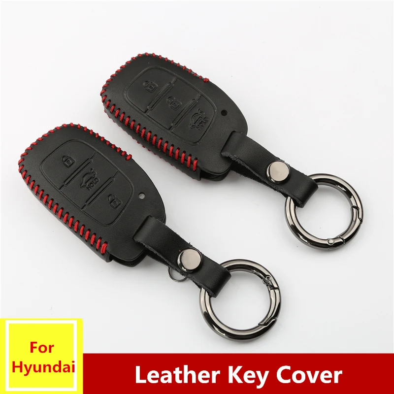 Leather keychain Car Remote Key Case Cover For Hyundai Tucson Creta IX25 Ix35 Sonata Verna
