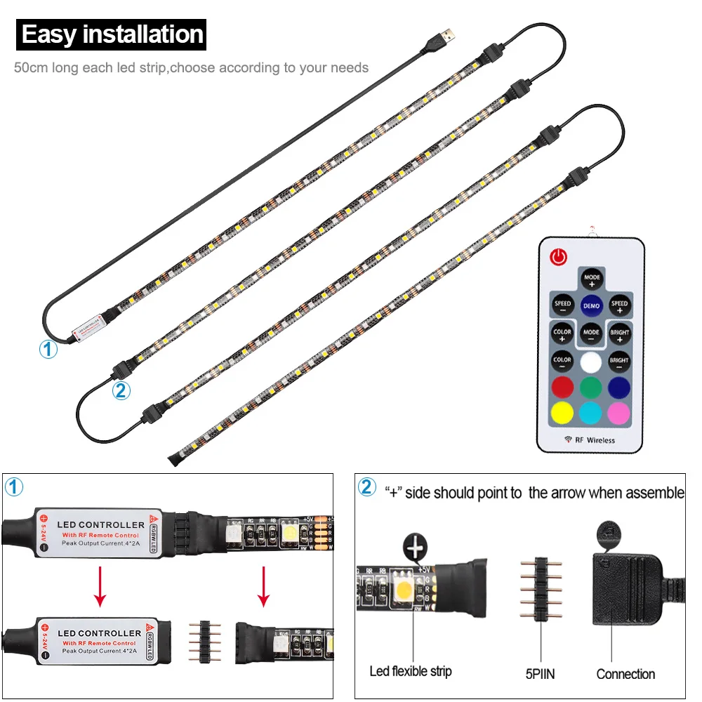 Excellux 5 в RGBW RGBWW USB Светодиодная лента с 17Key RF дистанционный гибкий светодиодный светильник 50 см 1 м 2 м 3M 4M для ТВ ПК фоновый светильник