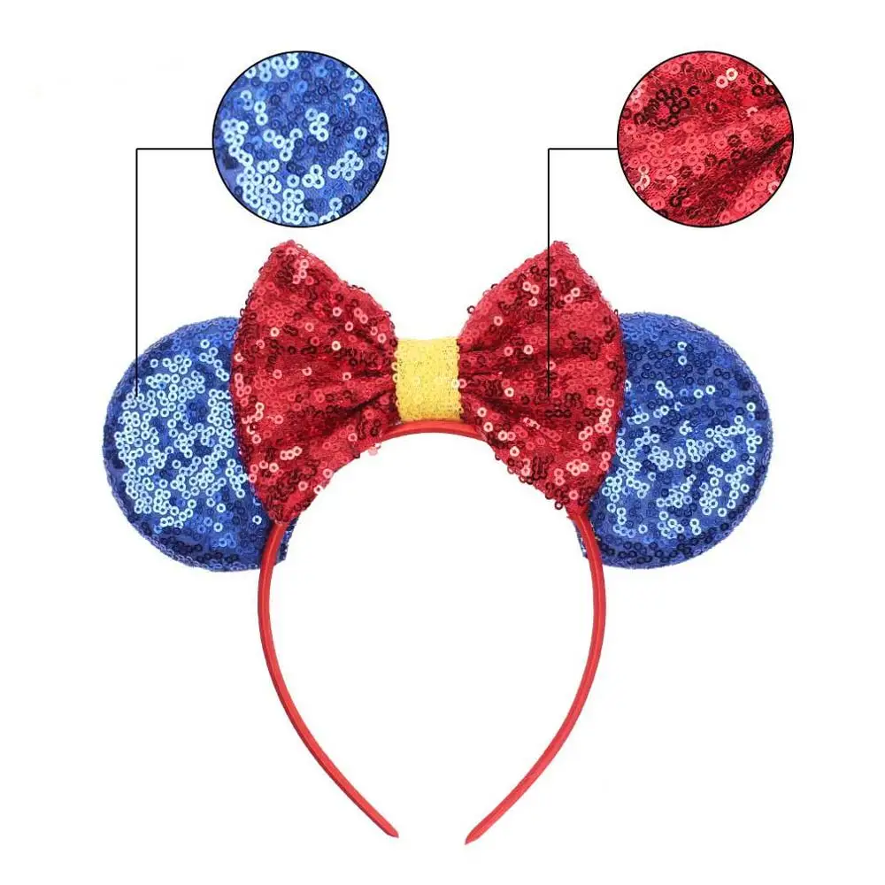 3," Минни ободок с мышиными ушками большой бантик с блестками снег резинка для волос, принцессы для девочек женщин DIY аксессуары для волос повязки