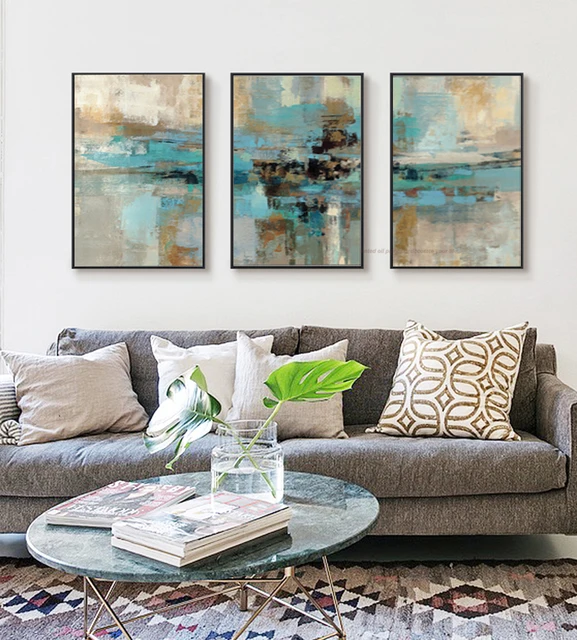 size q es frame óleo unidades pinturas turquesa sobre al lienzo pinturas 3