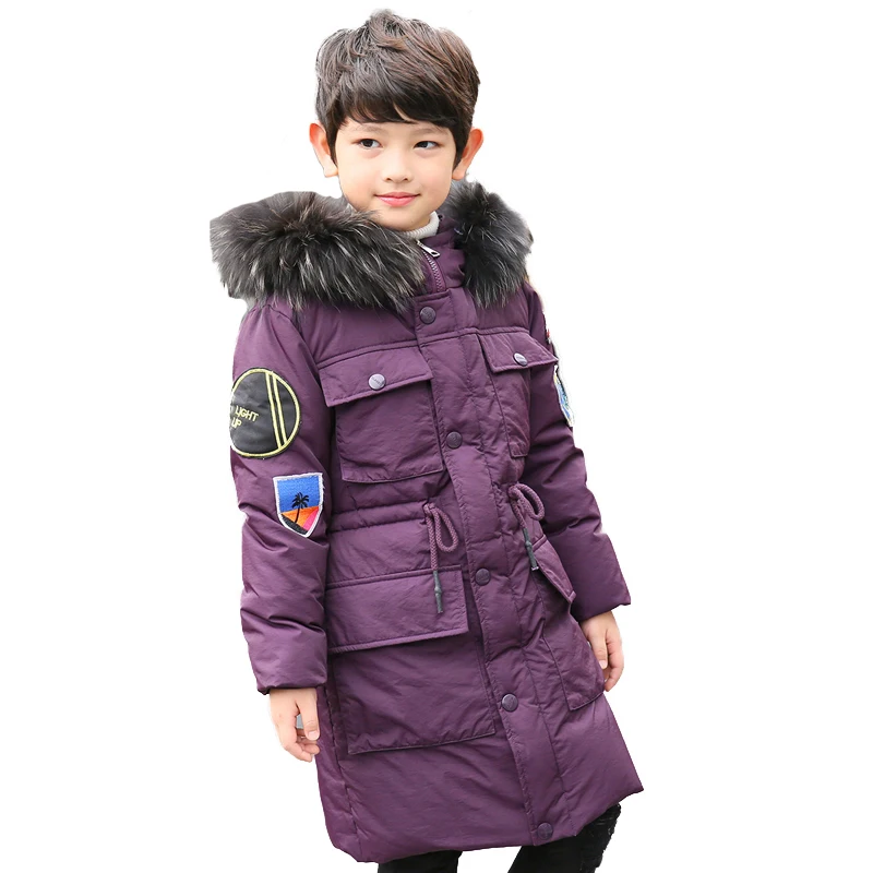 

High Quality -30 Degree Boy's clothing Children winter Down jacket for boys parka real Natural Fur hood Long Coat Kids Clothes