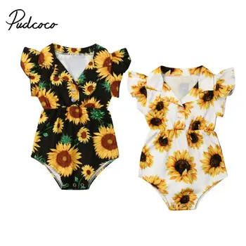 

pudcoco 2019 Baby Girl Clothes Bodysuit Newborn For Kids Costume Children Toddler Tiny Cottons Sunflower Print Black White