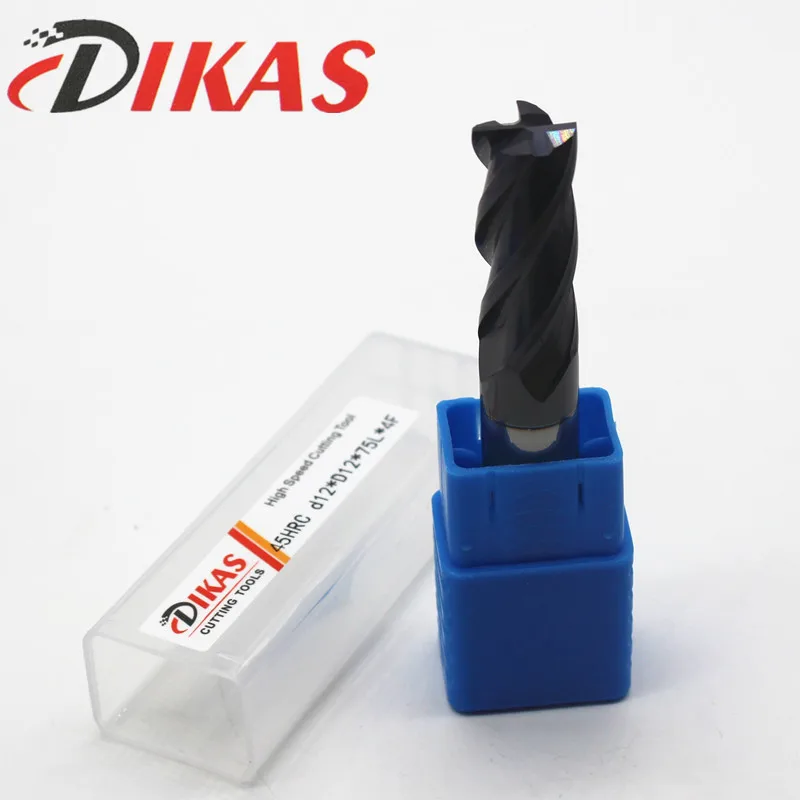 

Dikas 45HRC d12 * D12 * 75L * 4F материал карбидная квадратная торцевая фреза с 4 канавками 12 мм Покрытие нанопокрытие для высокоскоростного фрезерного станка