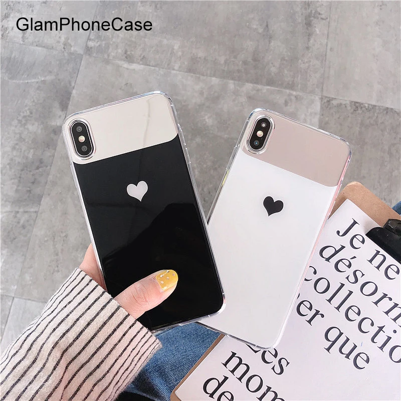 Glam чехол для телефона зеркальный черно-белый с сердечком iPhone XS Max XR X 8plus 8 7plus 7 6 S/6