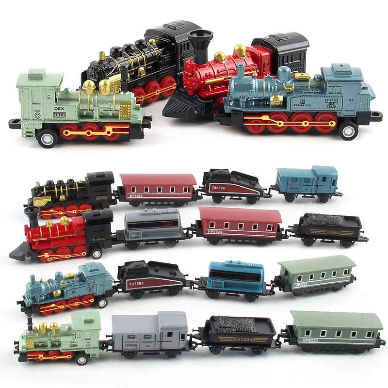 4 Styles Alloy Pull Back Car Retro Steam Train 1:65 Mini Simulation Model Classic Cute Toy Kid Gift F4