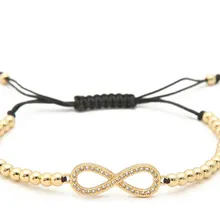 Золото Серебро Микро-паве cz кубический цирконий веревка отрегулированный браслет из медного бисера xgt4 восемь Шарм плетеные браслеты ювелирные изделия для женщин