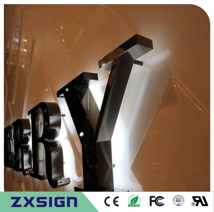Factory Outlet Stainless steel backlit led letter signs in store, backlit metal signages,illuminated commercial signs