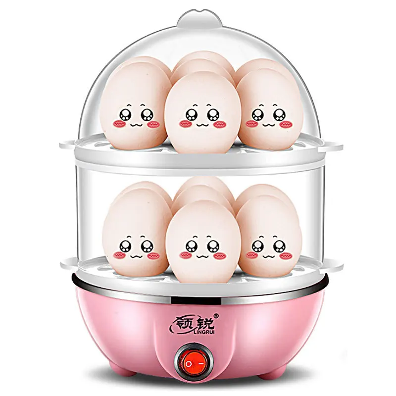 

220V Double Layer Electric 14 Egg Boiler Egg Cooker Steamer Pan Kitchen Cooking Tools Utensil 350W pink blue white