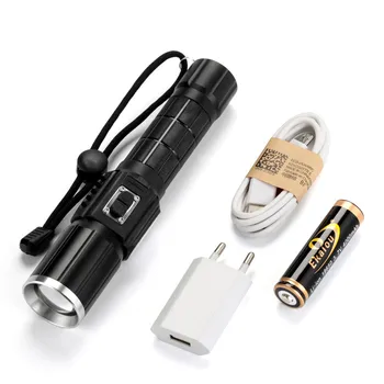 

3 Mode Flash Light Torch Mini Zoom Rechargeable Powerful USB LED Flashlight +Battery and charger