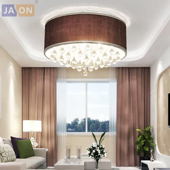 

led e14 Modern Iron Crystal Fabric Round LED Lamp.LED Light.Ceiling Lights.LED Ceiling Light.Ceiling Lamp For Foyer Bedroom