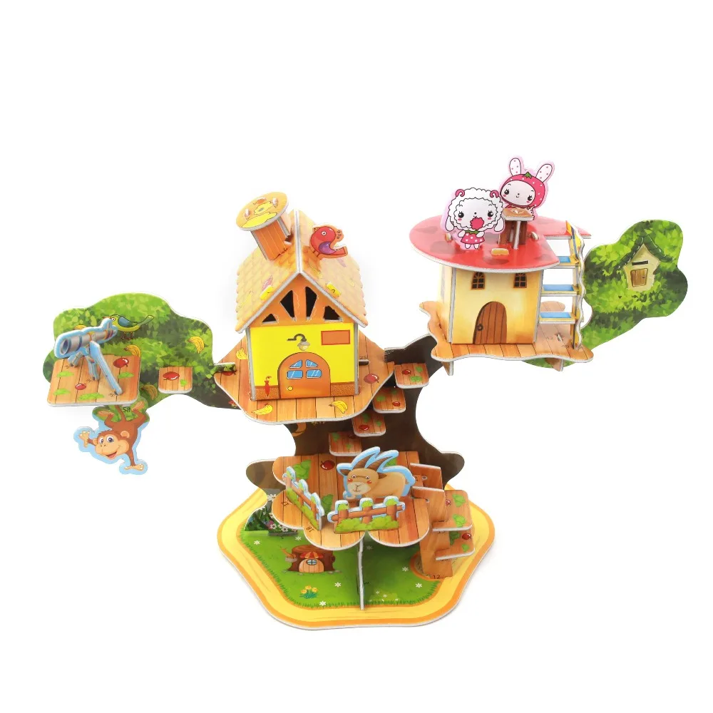 Terbaru DIY 3D Hewan Pohon Rumah Model Puzzle Mainan Anak Dewasa