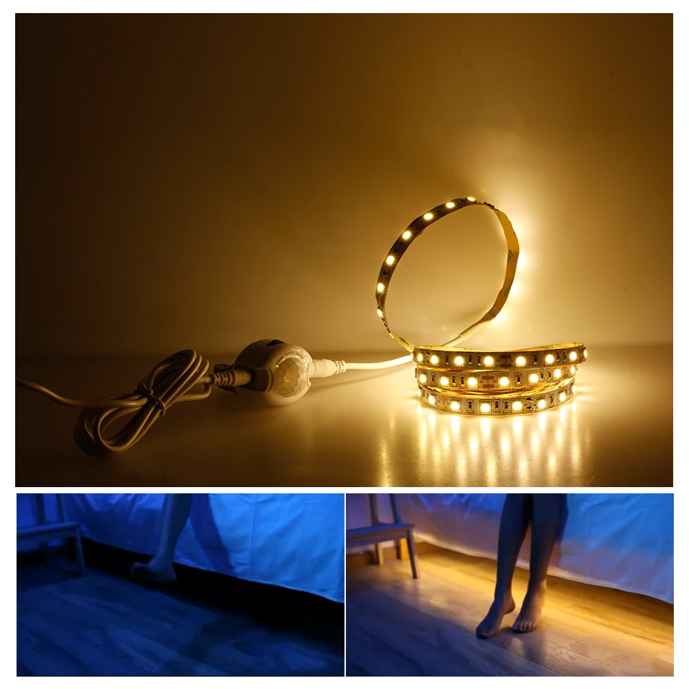  PIR Motion Sensor LED Strip Light DC12V LED Strip 5050 + Adapter + Motion Sensor Switch for DIY Bed