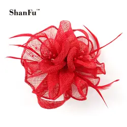 Леди Девушка Свадьба волос чародей из бисера перо Fascinators Sinamay брошь клип/Pin SFB7079 96 шт./лот