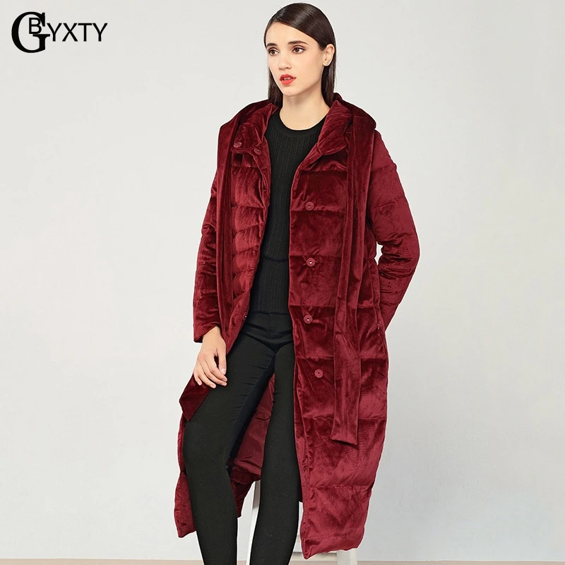 GBYXTY manteau hiver женское элегантное бархатное пуховое пальто с воротником бабочкой