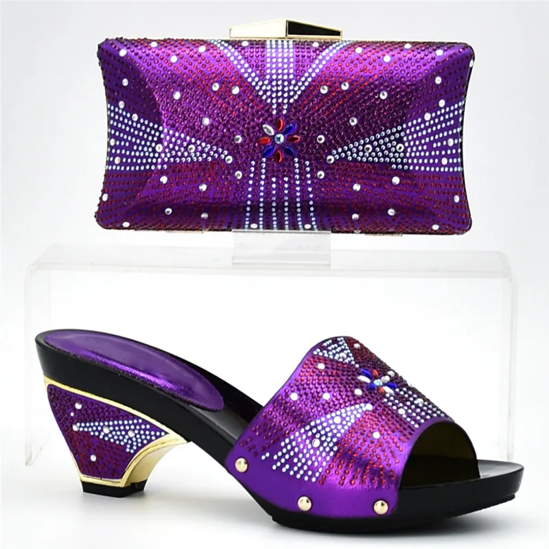 Strass pourpre Italie Avec jaune En Chaussures Noir Ensemble rouge Femmes Italiennes Parti Et Sac bleu Dames Nigérien Décoré R0HZgww