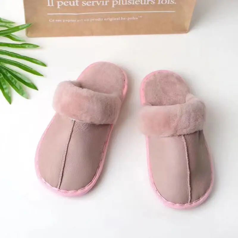 

2018 women's winter slippers indoor non-slip warm home bedroom floor natural wool skin fashion winter casual home women's shoes