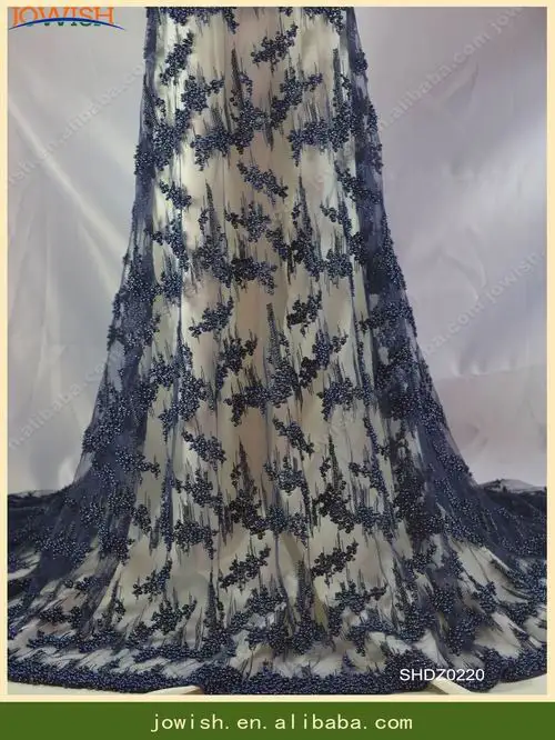 Роскошное вышитое гладью кружево бисером ткань для свадебного платья riche getzner Высококачественная кружевная ткань SHDZ0220 - Цвет: Navy Blue