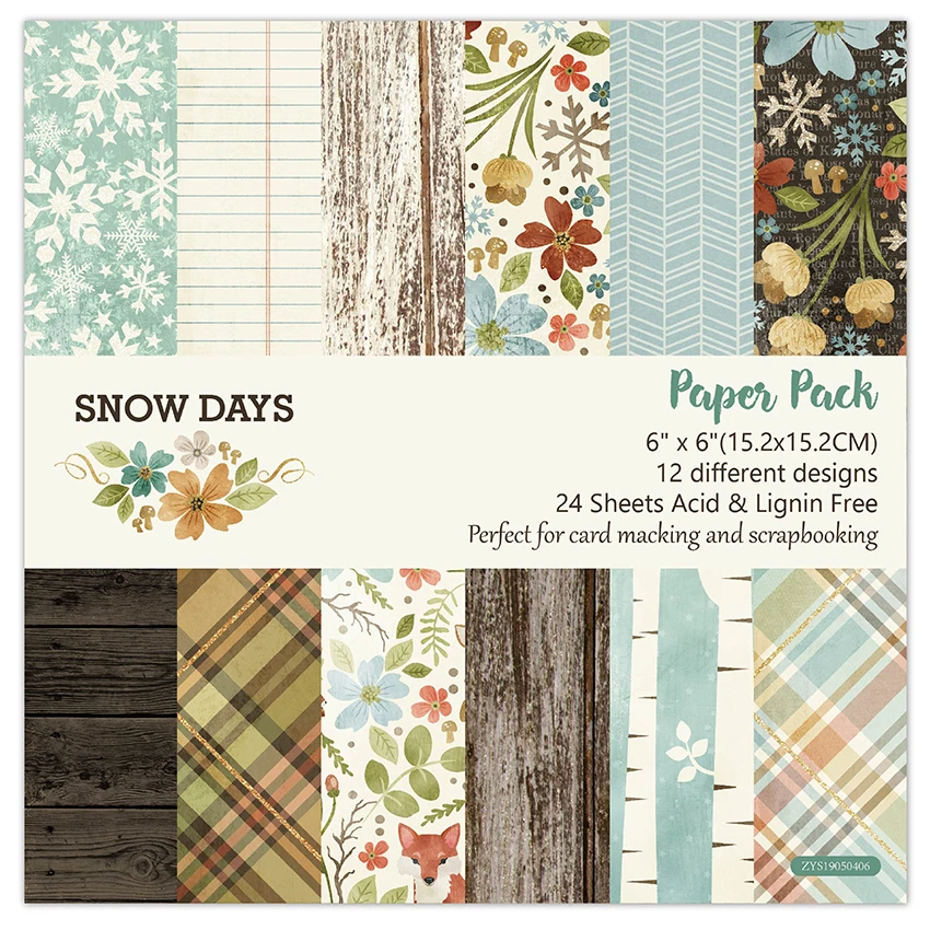 

24 sheets 6"X6" Snow Days patterned paper Pad Scrapbooking paper pack handmade paper craft Background pad Alinacraft