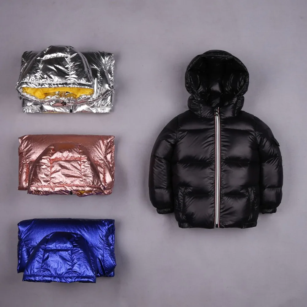 Зимняя Детская короткая куртка детская пуховая куртка для мальчиков и девочек Толстая теплая верхняя одежда Мода Дети серебряные светоотражающие пальто 18M03