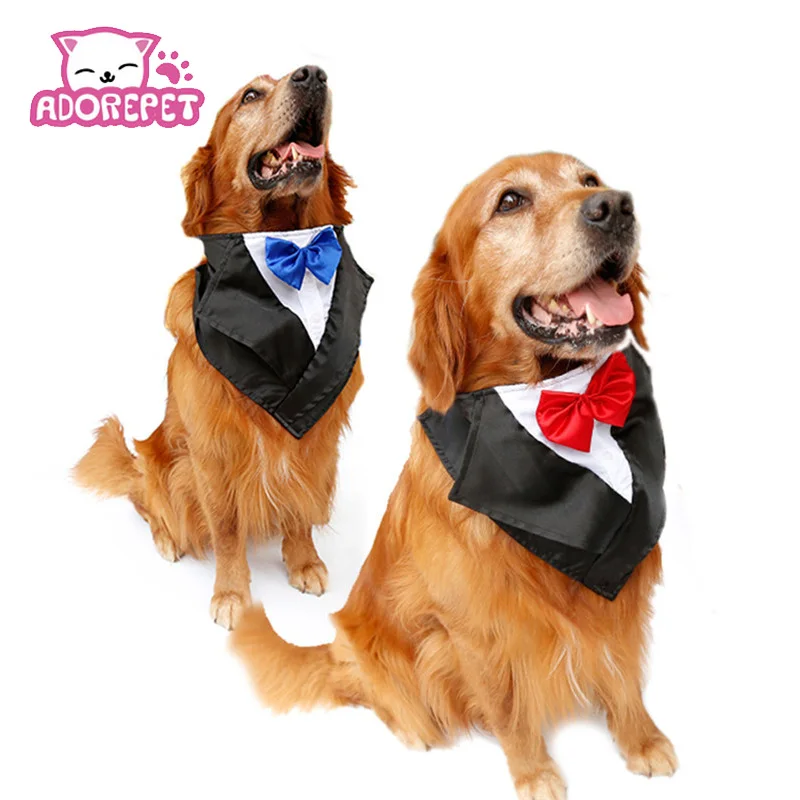 

Large Dog Foraml Tuxedo Suit Costume Wedding Birthday Bandana Collar with Bow Tie and Neck Tie For Christmas Golden Retriever