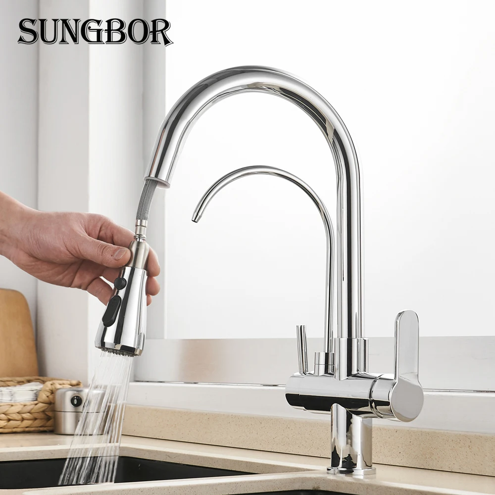 Kitchen Faucets 3 Ways Purification Faucet Drinking Tap Pure Water Pull Down Faucet Dual Spout Kitchen Sink Mixer Taps Crane Kitchen Faucets 3 Ways Purification Faucet Drinking Tap Pure Water Pull Down Faucet Dual Spout Kitchen Sink Mixer Taps Crane
