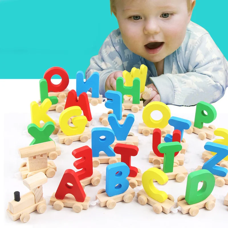 

New Wooden Train Number 0-9 Figure Model Toy with Alphabetical Letters Train Educational Assemble Alphabet Children's Toy Gifts