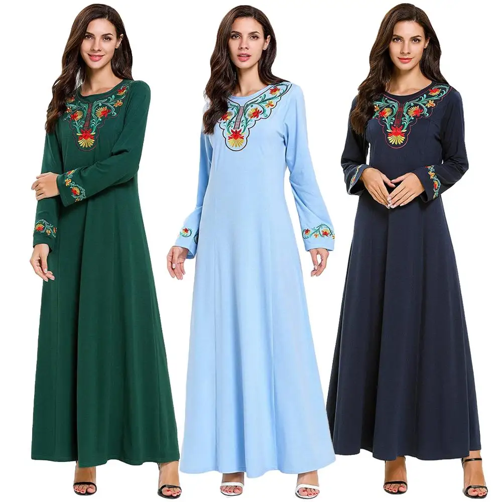 Длинное трикотажное платье с вышивкой Abaya Кафтан Макси халат для мусульманских