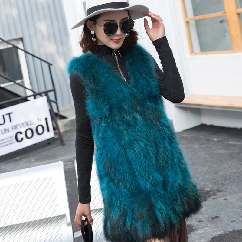 

2019 New Arrival Spring Autumn Vest Real Fur Vest Women Clothing Long Plus Size Genuine Raccoon Fur Gilet tsr600