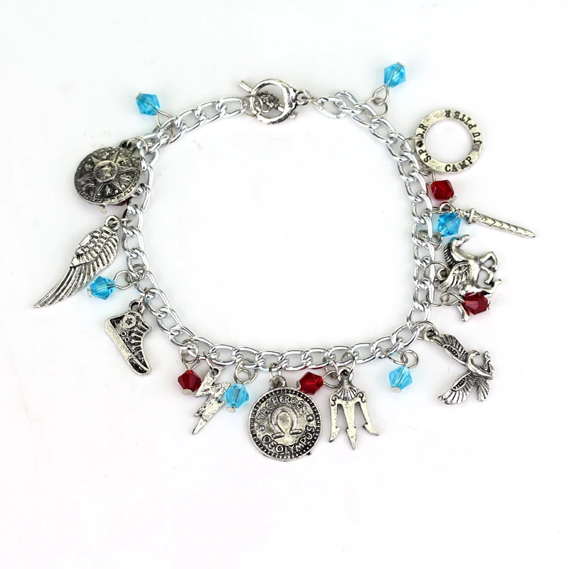 

PERCY JACKSON PEGASUS TRIDENT ( 10 Themed Charms) Assorted Metal Charm BRACELET