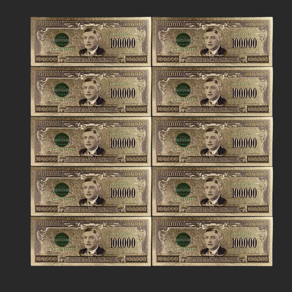 

1934 USA $100000 Dollar Gold Banknote 10pcs Colorful Paper Money for Collecting