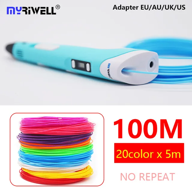 Cheap myriwell 3d pen RP-100B LED display abs 1.75mm pla filament 3d handle 3 d pen with 100m abs Child birthday gift 