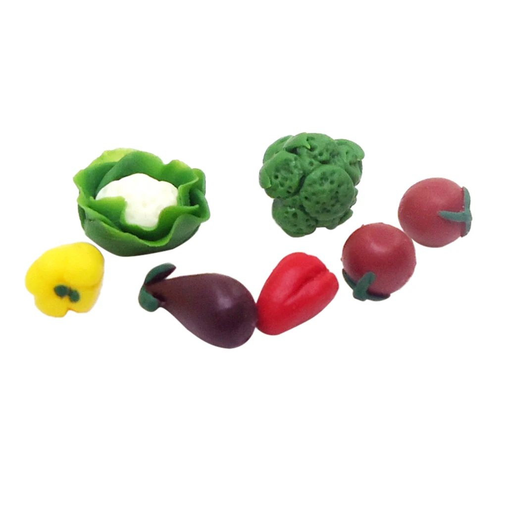 1/12 Doll House Miniature Assorted Vegetables Ornaments Miniature Food Collectibles For Dollhouse Kitchen Room Accessory 7 Piece