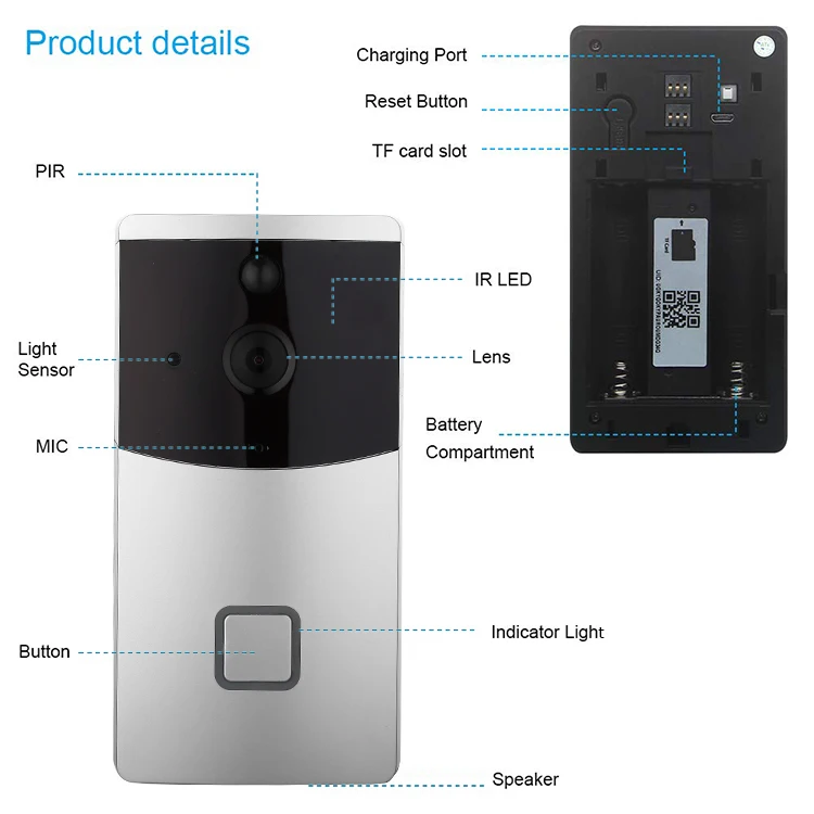 Смарт-видео, дверной звонок Беспроводной WiFi дверной звонок ИК визуальный Камера запись безопасности Системы