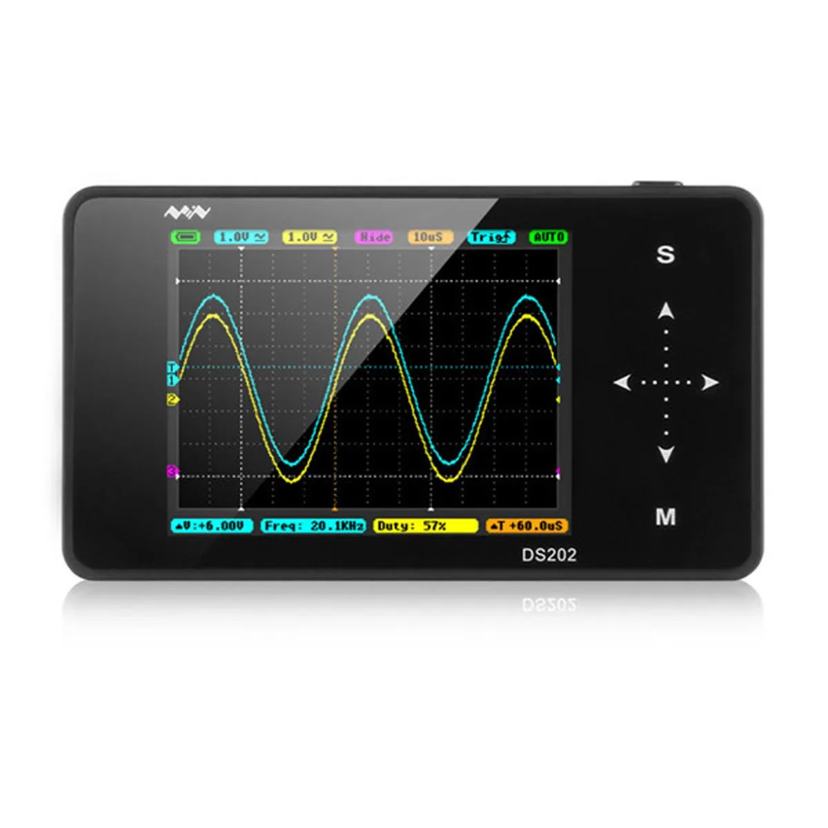 

DS202 Mini LCD Digital Oscilloscope 2-channel Oscilloscope USB Interface Full Color TFT Display 8MB Memory Storage 1MHz 10MSa/s