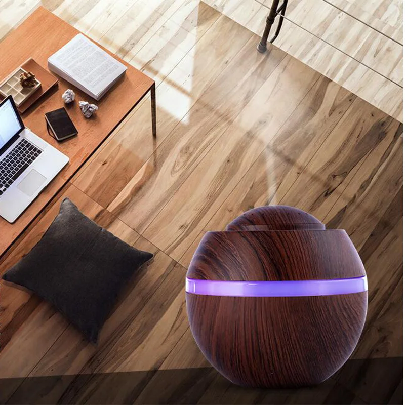  500ml Aroma Essential Oil Diffuser USB Ultrasonic Air Humidifier with Wood Grain 7 Color LED Light 