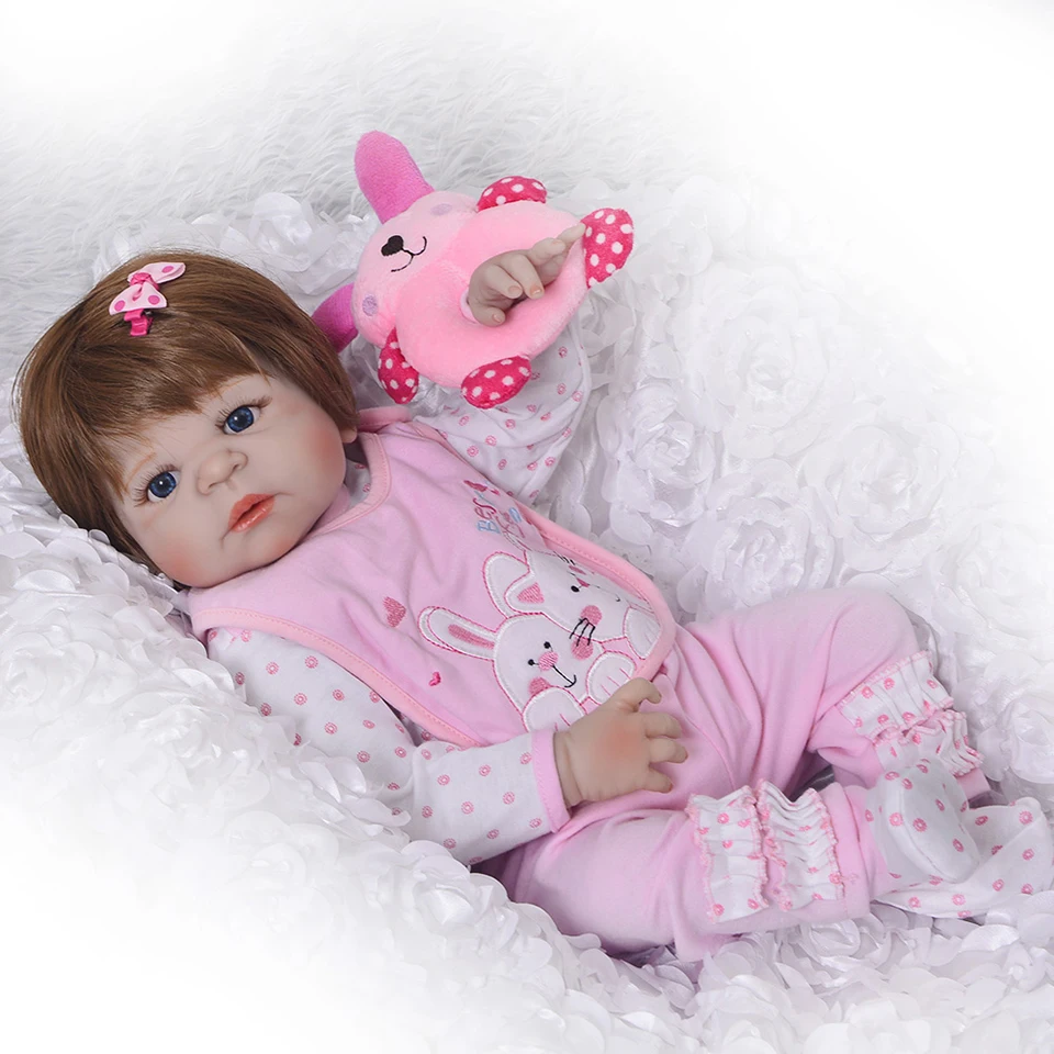 

55cm Silicone Reborn Sleeping Baby Doll with Cartoon rabbit clothes Kids Playmate Gift for Girls Baby Alive Toys for Bebe Reborn