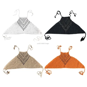 

Hollow Out Crochet Crop Top Halter Neck Boho Ethnic Bikini Bra Bandage Backless Sleeveless Knitted Cover Up Beachwear