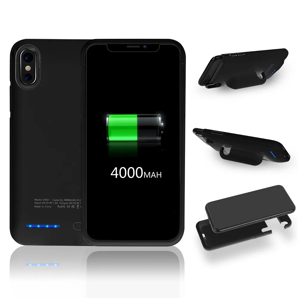 4000mAh Battery Charger Stand Case Hard Plastic Phone Case for iPhone X External Backup Charger