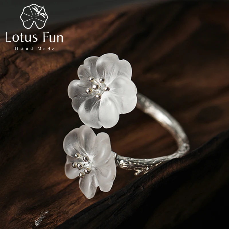 Lotus Fun Real 925 Sterling Silver Ring Natural Crystal Handmade Designer Fine Jewelry Flower in the Rain Rings for Women