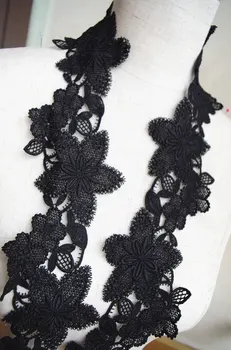 

Black lace trim with big flower, elegant floral lace trim 14 yards