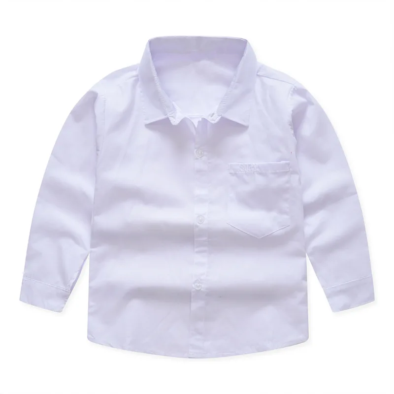 

Low Price Casual Boys Shirts Cotton Girls Blouse Solid Pockets Camisa Infantil For4-13 Years Old White School Shirts