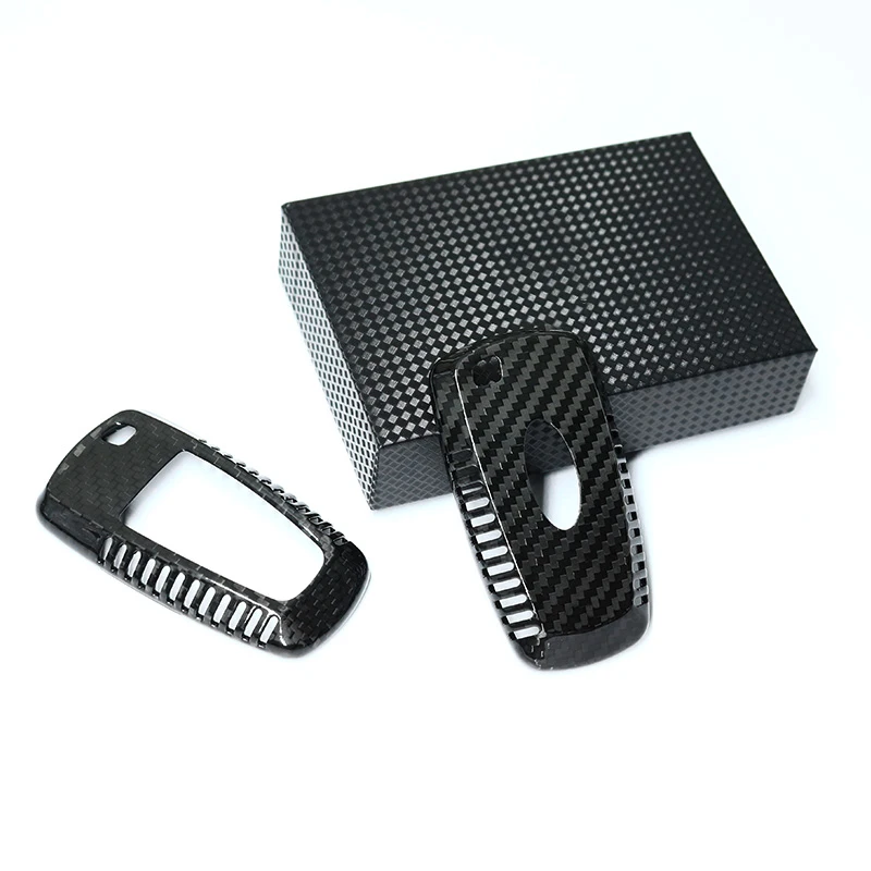 

QHCP Real Carbon Fiber Car Key Case Cover Smart Remote Key Shell Bag Protector Fit For Ford Mustang 2018 Car Styling Accessories