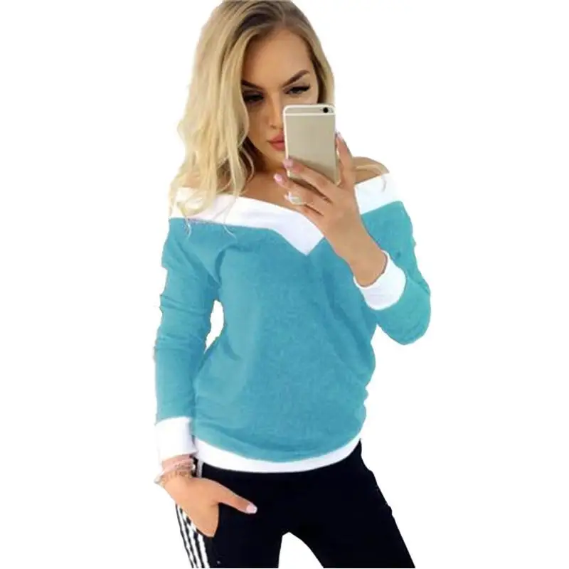 

Women T-shirts Russia Trend Lady Black Pink Piping Rim Knit Cotton Stitching Color Elastic Slim Long Sleeve Casual Teens Tops